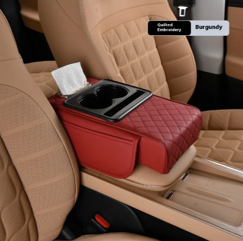 RoadReady 4-in-1 leather car armrest with tissue holder and storage